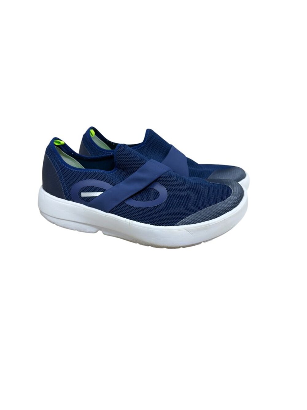 Oofos Men's Oomg Mesh Low White/Navy Slip On Recovery Sneakers Size 9